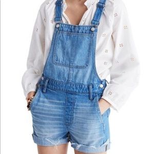 Madewell Blue Denim Short Overalls